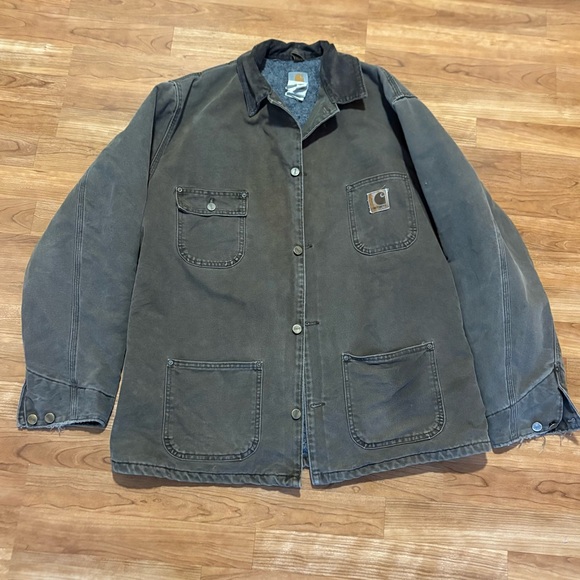 VTG Y2K Carhartt Chore Barn Coat Jacket LT Blanket Lined Canvas Workwear Brown - Picture 9 of 10